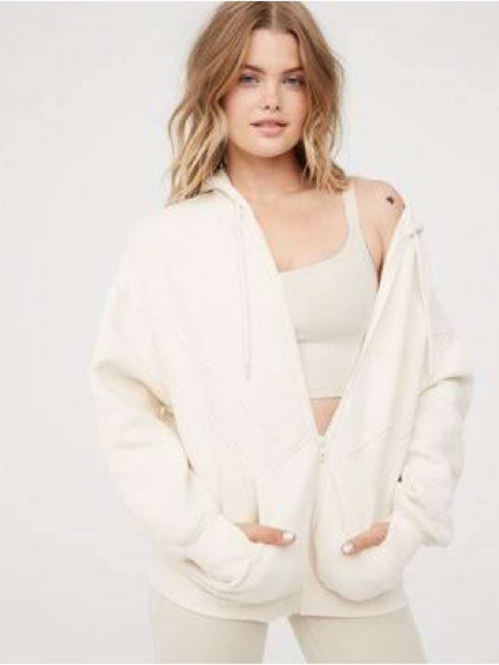 Aerie Cloudfleece Cozy Cream Zip-Up Hoodie